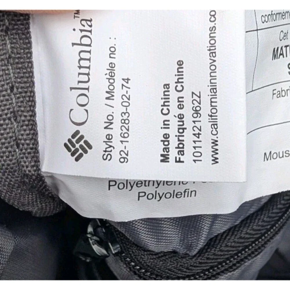 Columbia Grey Backpack Mesh Side Pocket  Insulated pouch 92-16283-02-74